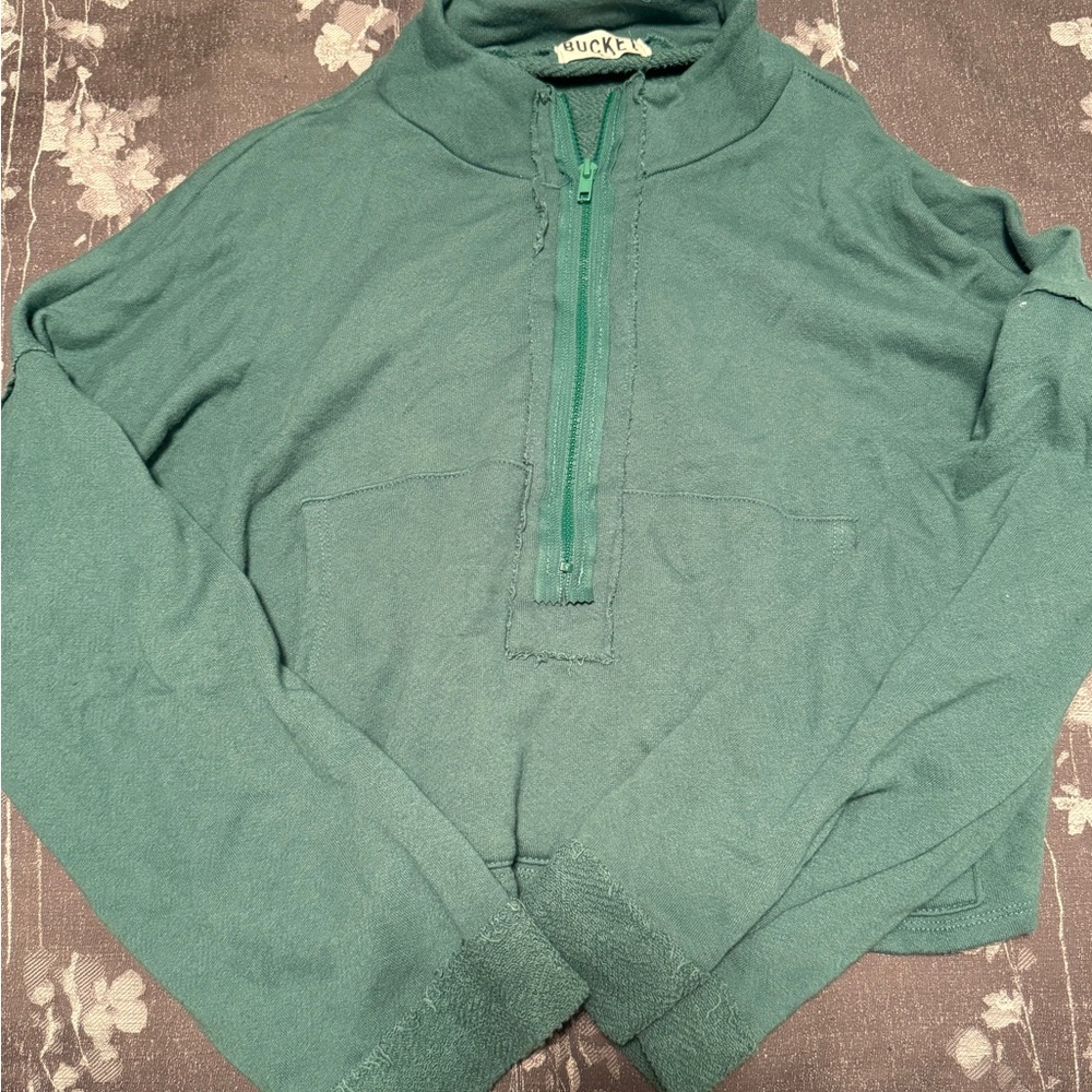Grey Bandit Bucket List Green Quarter-Zip Mock Neck Sweatshirt Size Large